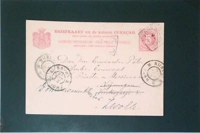 Почтовая карточка Кюрасао 1906 5c в Zwolle, маленький крошечный верхний разрыв - Z3299 - Изображение 1 из 2