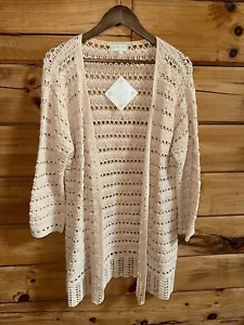 Sigrid Olsen Open Knit Cardigan Sweater Ivory Coastal NWT Women Sz L - Picture 1 of 15
