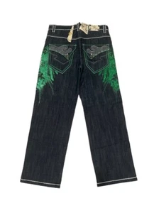 Jeans da uomo vintage Y2K blu grezzo large da pattinatore grunge taglia 32x30 cyber wings nuovi con etichette - Foto 1 di 8