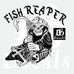 Fish Fishing Grim Reaper Skull Car Boat Anchor Truck Window Vinyl Decal Sticker - Picture 1 of 2