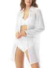 NWT Carmen Marc Valvo White Tie Front Shirt Swimsuit Cover Up Large 
