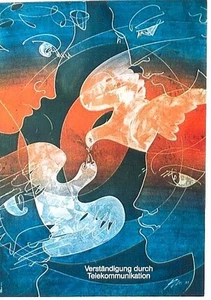 Original Vintage Poster GLOBAL TELECOMMUNICATIONS PEACE DOVES 1982 - Bild 1 von 1