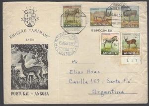 AOP Angola 1953 Animals 5v on FDC First Day cover to Argentina - Picture 1 of 1