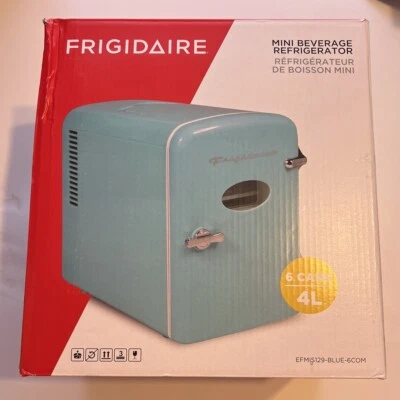Frigidaire EFMIS129 in Blue Portable Retro 6 Can Mini Beverage Refrigerator, NEW - Image 1 of 2