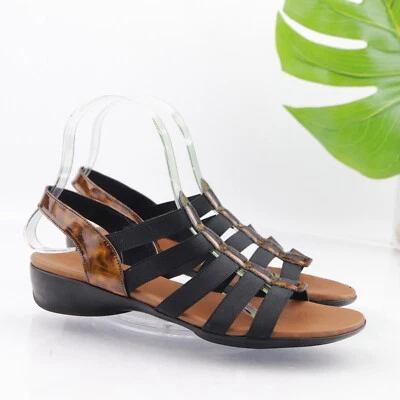 Sandalia Darian Munro para mujer talla 8 N caparazón de tortuga negra con tiras elásticas Foto 1 de 4