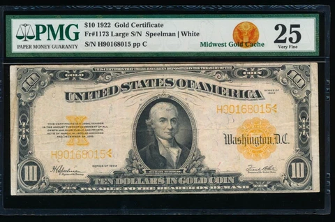 AC Fr 1173 1922 $10 Gold Certificate PMG 25 Cover