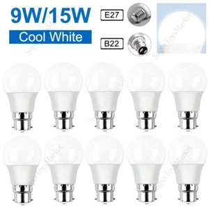 50X LED Bulb 9W/15W E27/B22 Globe Light Cool White Bayonet/Screw Bright Led Bulb - Picture 1 of 17