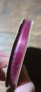 Vtg Wrights Burgundy Feather Edge Satin Ribbon Spool 6 yds 3/16" Old Stock - Picture 1 of 3