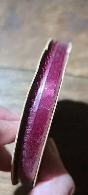 Vtg Wrights Burgundy Feather Edge Satin Ribbon Spool 6 yds 3/16" Old Stock - Image 1 of 3