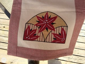Vtg Primitive/Farmhouse Applique Checked Poinsettia Table Runner 36x14"  - Picture 1 of 3