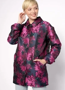 Isaac Mizrahi Live! Pink Floral Jacquard Jacket | Fleece Lining Pink | XXS | New - Picture 1 of 5