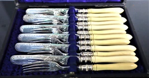 Antique Engraved Silver Plated 12 Pce Cutlery Set Pinder Brothers Sheffield - Picture 1 of 18