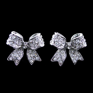 Twinkling White Bow Studs Austria Crystal 18K White Gold-Plated Earrings - Picture 1 of 3