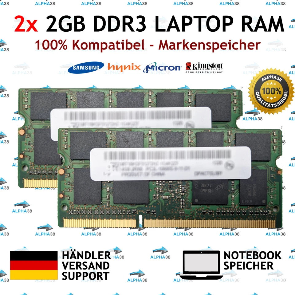 4 Go (2x 2 Go) RAM Laptop DDR3 1333 Pour Acer Aspire 7736 7736Z 7738 Mémoire - Photo 1/1