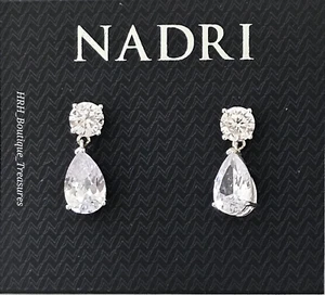 NADRI  Teardrop Platinum-Plated 925 Sterling Silver Dangle Earrings NWT $125 - Picture 1 of 10