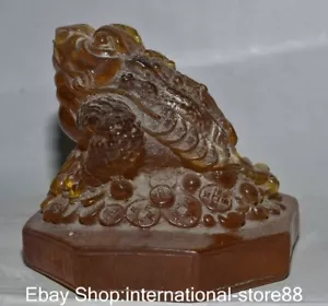 5.6" Old Chinese Red Amber Carving Feng Shui Toad Wealth Lucky Sculpture - Picture 1 of 10