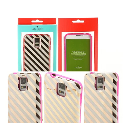 Funda Kate Spade Flexible Rayas Diagonales Dorado Crema Rosa Para Samsung Galaxy S5 Foto 1 de 4