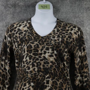 Mc Duff Cashmere Sweater Womens XL Leopard Animal Print Pullover Long Sleeve Top - Picture 1 of 6