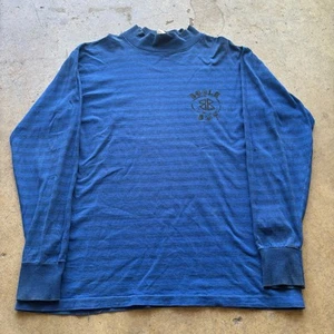 Men's Vintage 90's Bugle Boy Blue Striped Mock Neck Pullover Long Sleeve Shirt L - Picture 1 of 7