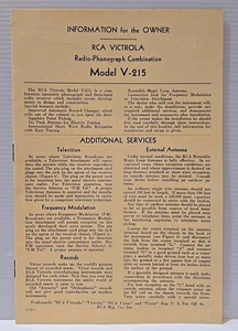 Vintage RCA Victor Model V-215 Radio-Phonograph Owners Information Manual - Picture 1 of 5