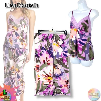 Linea Donatella para mujer L 2 piezas nuevo con etiquetas Conjunto de pijama de punto recortado SFY145, púrpura Foto 1 de 4