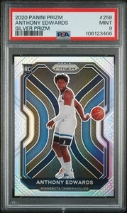Anthony Edwards 2020 Panini Prizm #258 Silver Prizm RC PSA 9 Timberwolves - Foto 1 di 3