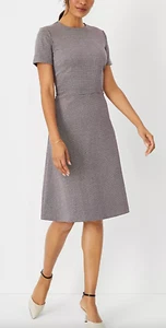 NEW ANN TAYLOR PLUM HOUNDSTOOTH SHORT SLEEVE FLARE DRESS SZ SMALL 2 - Picture 1 of 7