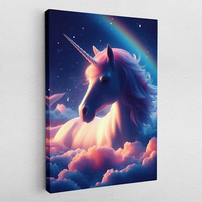 Leinwandbild Poster Acryl Glas Pop-Art Einhorn Tier Regenbogen Phantasie Wolken - Bild 1 von 4