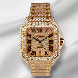 Cartier Santos Mens 39.8mm 18k Yellow Gold Watch Iced Out 25ct Diamonds 4070 - Picture 1 of 14