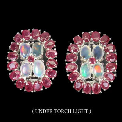 925 Sterling Silver Earrings Oval Fire Opal Ruby Natural Gemstone Jewelry Gift - Image 1 of 4