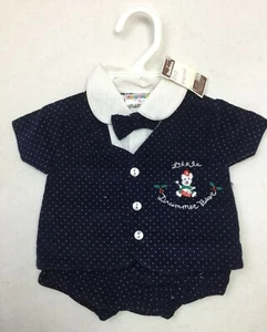 May Fair Infant Boy Corduroy Suit Tie Set Blue 0-3 Mos NOS Defect #20J - Picture 1 of 9