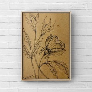Roses Drawing Rose Flower Sketch Ink Pencil Botanical Art French Farmhouse Decor - Picture 1 of 12