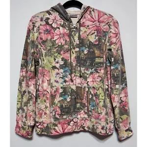 Felpa con cappuccio zip Chico's Tropical Garden taglia media Hawaiian Paradise Coastal Luxury - Foto 1 di 4