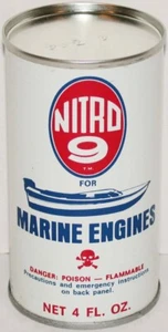 Lata de aceite vintage NITRO 9 para motores marinos calavera tibias cruzadas Nashville completa casi nueva - Imagen 1 de 2