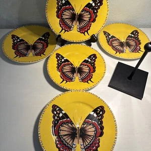 Lynns fine china 7.5" butterfly 4 salad appetizer plates yellow red READ - Picture 1 of 10