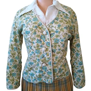 Vintage 1960's Over Five Seven Shops Tall Green Floral Jacket Large - Picture 1 of 9