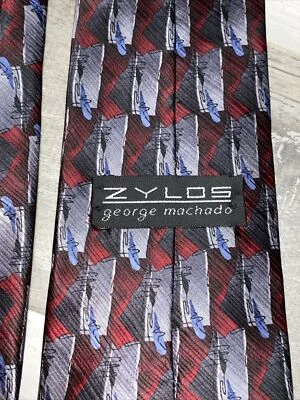 Corbata Cuello Zylos George Machado 100% Seda Hecha en EE. UU. Abstracta 4"W Foto 1 de 4