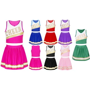 Kids Girls Cheer Leader Costume Two Piece Students Cheerleading Uniform Dress - Picture 1 of 88