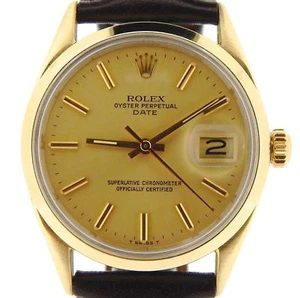 Vintage Rolex Date 1550 14K Gold Shell Watch 34mm w/Black Strap & Champagne Dial - Picture 1 of 6