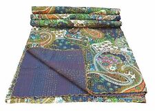 Paisley Print Vintage Cotton Indian Kantha Quilt Handmade Cotton Bedspread Gudri