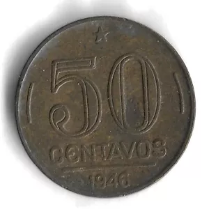 1946 Brazil 50 Centavos World Coin - Mintage 13,941,000 - KM# 557a - Picture 1 of 2