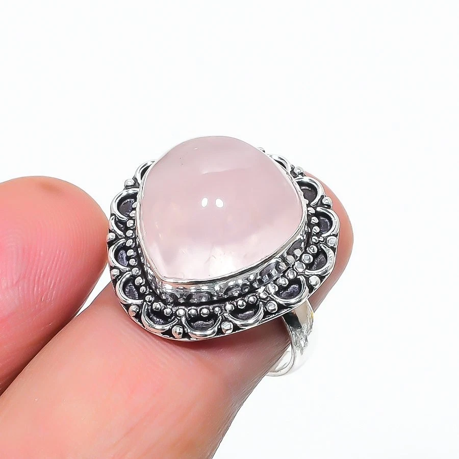 Rose Quartz Gemstone Handmade 925 Sterling Silver Jewelry Ring Size 7(US) - Image 1 of 1