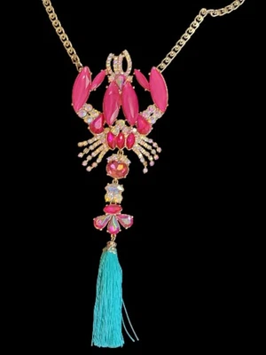 ENORME Collar Largo Borla Langosta Rosa Joya Sirena Festival Betsey Johnson Foto 1 de 4