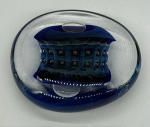 Robert Eickholt 1992 Blue Freeform Art Glass Paperweight Signed 2+ Lbs. - Picture 1 of 10