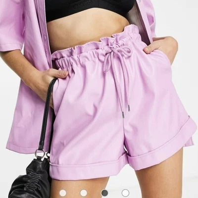 Pantalones Cortos Topshop Imitación Cuero Vegano Tiro Alto Rosa Pastel ASOS Para Mujer Talla 4 ¡Nuevos! Foto 1 de 4