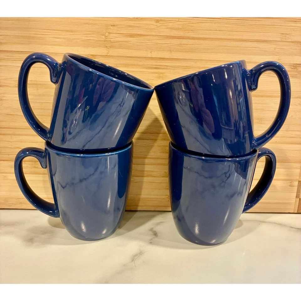 Juego de 4 tazas de café vintage de gres azul real Corelle Coordinates de la década de 1990 de 10 oz Foto 1 de 4
