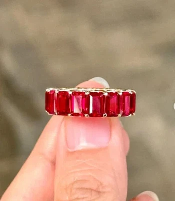 12.36Ct Emerald Cut Natural Ruby Lovely Wedding Band 14K Solid White Gold Size 7 - Image 1 of 4