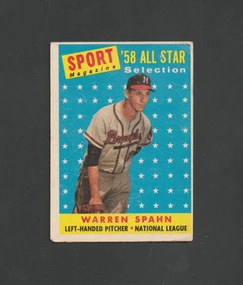 1958 Topps Warren Spahn All-Star #494 ~~ Braves Salón de la fama Foto 1 de 2