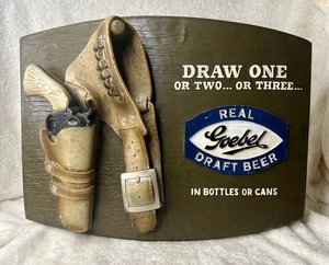Vintage Goebel Beer Bar Sign 1950s 3D Western Cowboy Gun Holster Tavern 21x17 - Picture 1 of 6