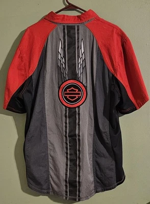 Camisa Harley Davidson Abotonada Hombres XL Rojo Negro Color ROPA DE MOTOR GENUINA Foto 1 de 4